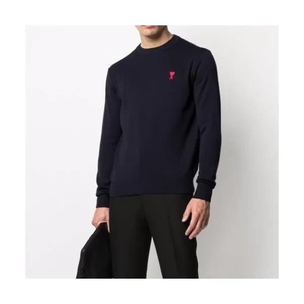 Ami Mm/Wm Logo Casual Turtle-neck Sweaters Navy -… - 1