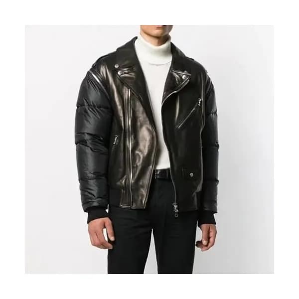 Balmain Mens Casual Logo Leather Jackets Black - … - 1