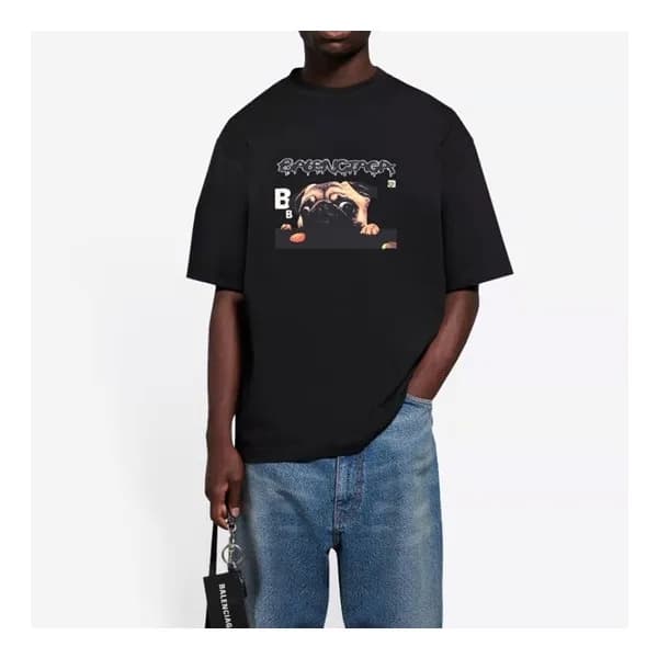 발렌시아가 남성 크루넥 블랙 반팔티 - Mens Black Tshirts - bal0130… - 1