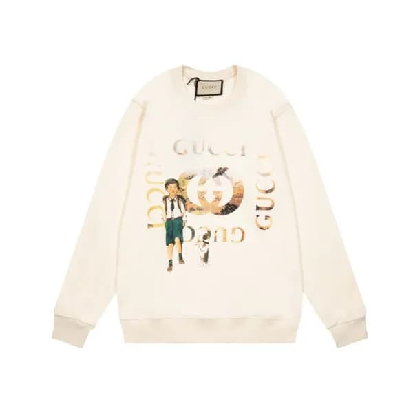 구찌 남/녀 캐쥬얼 아이보리 맨투맨 - Unisex Ivory Tshirts - Guc05… - 1