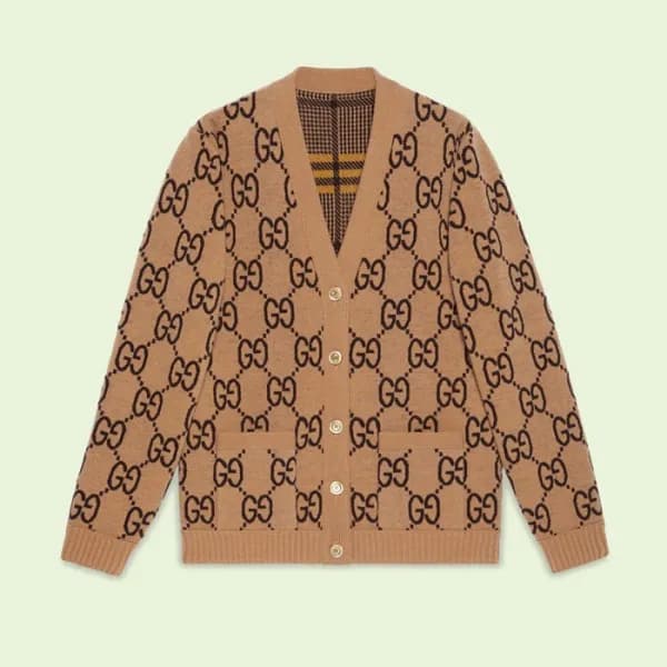 구찌 남/녀 브이넥 카멜 양면 가디건 - Gucci Unisex Camel Cardigan… - 1