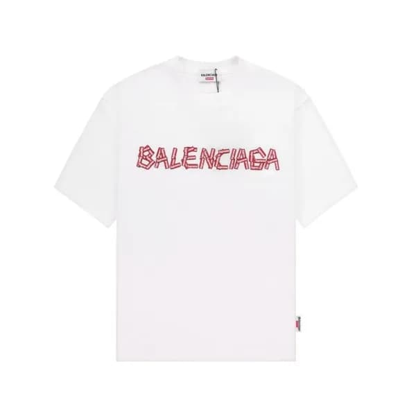 발렌시아가 남성 크루넥 화이트 반팔티 - Balenciaga Mens White Short… - 1