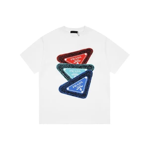 프라다 남성 크루넥 화이트 반팔티 - Prada Mens White Short sleeve… - 1