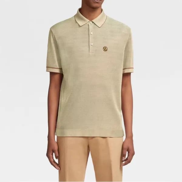 제냐 남성 베이지 폴로 반팔티 - Zegna Mens Beige Short sleeved … - 1
