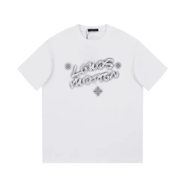 루이비통 남성 크루넥 화이트 반팔티 - Louis vuitton Mens White Sho… - 1
