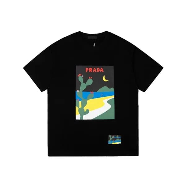 프라다 남성 크루넥 블랙 반팔티 - Prada Mens Black Short sleeved… - 1