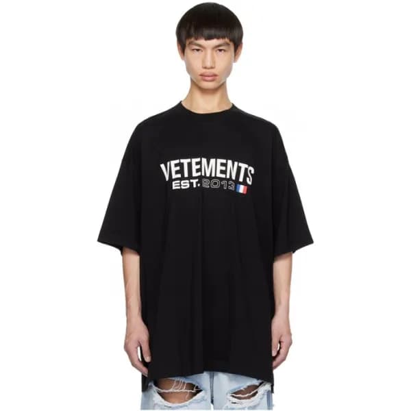 베트멍 남/녀 블랙 반팔 티셔츠 - Vetements Unisex Black Tshirts… - 1