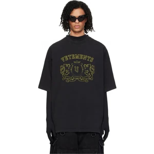 베트멍 남/녀 블랙 반팔 티셔츠 - Vetements Unisex Black Tshirts… - 1