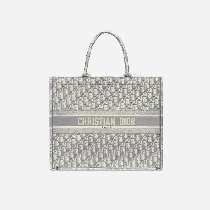 디올 여성 그레이 오블리크 자수 북 토트백 라지 - Dior Oblique Embroid… - 1
