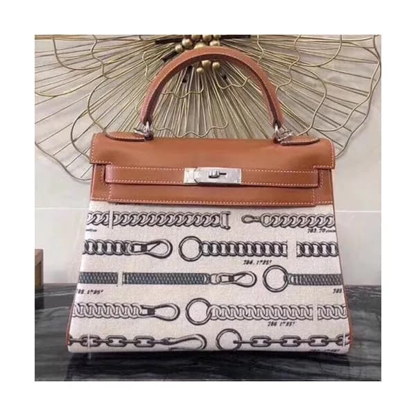 Hermes Kelly Canvas & Leather Tote Bag ,28cm - 에르… - 1