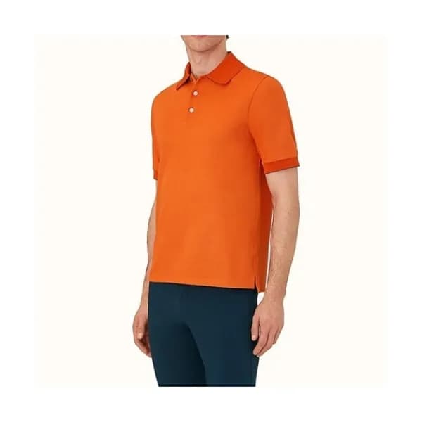 Hermes Mens Crew-neck Short Sleeved Tshirts Orang… - 1