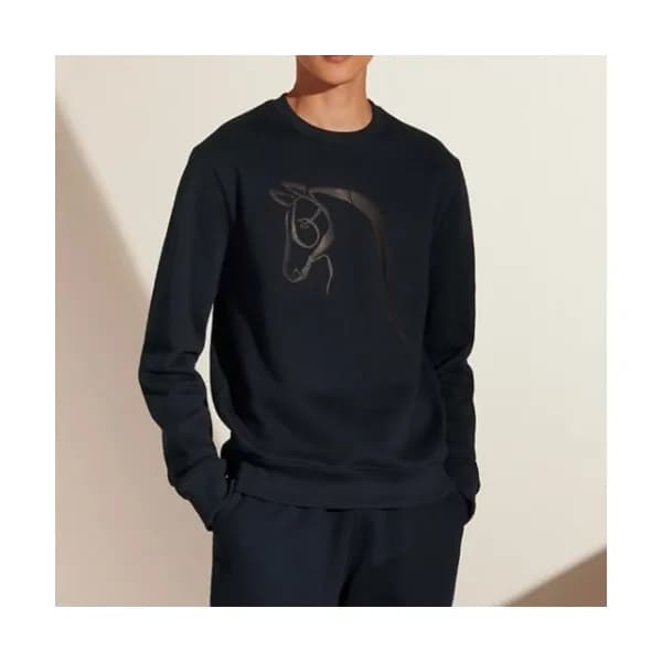 Hermes Mens Crew-neck Casual Cotton Tshirts Navy … - 1