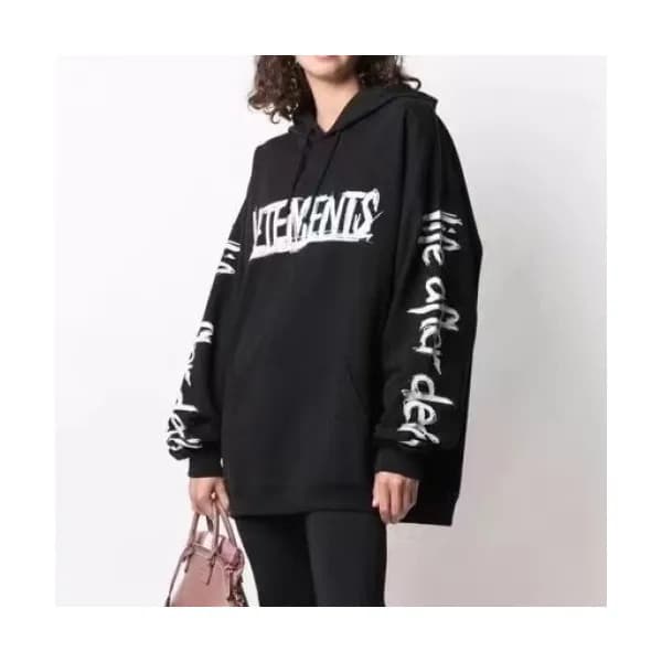 Vetements Mm/Wm Logo Oversize Cotton Hoodie Black… - 1