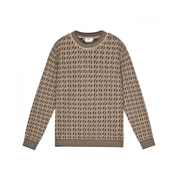 Fendi Mens Logo Crew-neck Sweaters Camel - 펜디 202… - 1