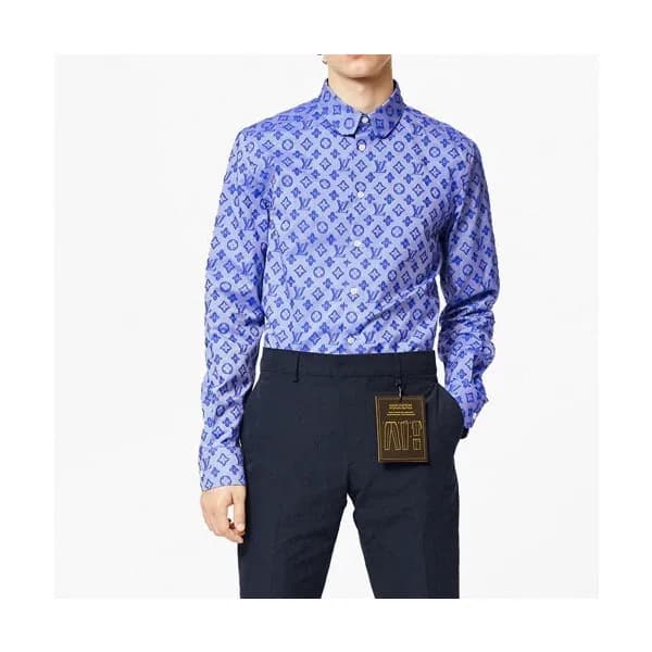 루이비통 남성 이니셜 블루 셔츠 - Mens Blue Tshirts - lou03911x - 1