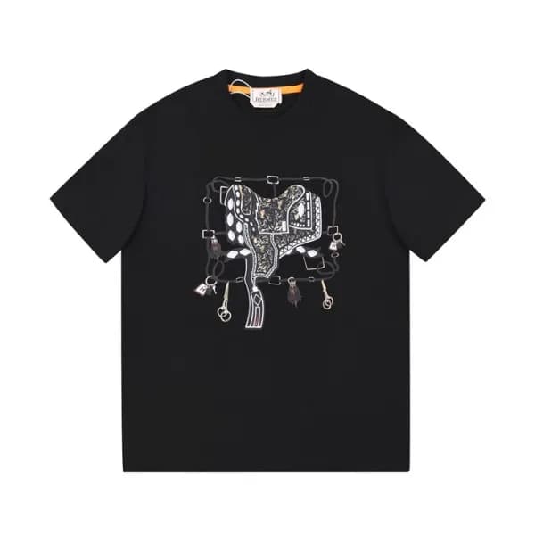 에르메스 남자 블랙 크루넥 반팔티 - Mens Black Tshirts - her0751x - 1
