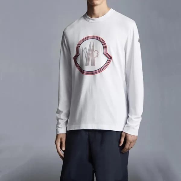 몽클레어 남성 화이트 크루넥 긴팔티 - Moncler Mens White Tshirts -… - 1