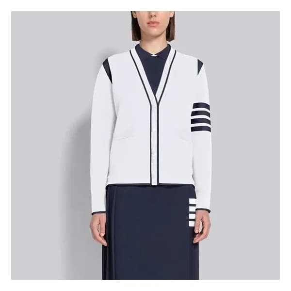 톰브라운 여성 브이넥 화이트 가디건 - Thom Browne Womens White Car… - 1
