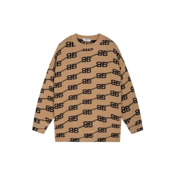 발렌시아가 남성 카멜 크루넥 니트 - Balenciaga Mens Camel Knits -… - 1