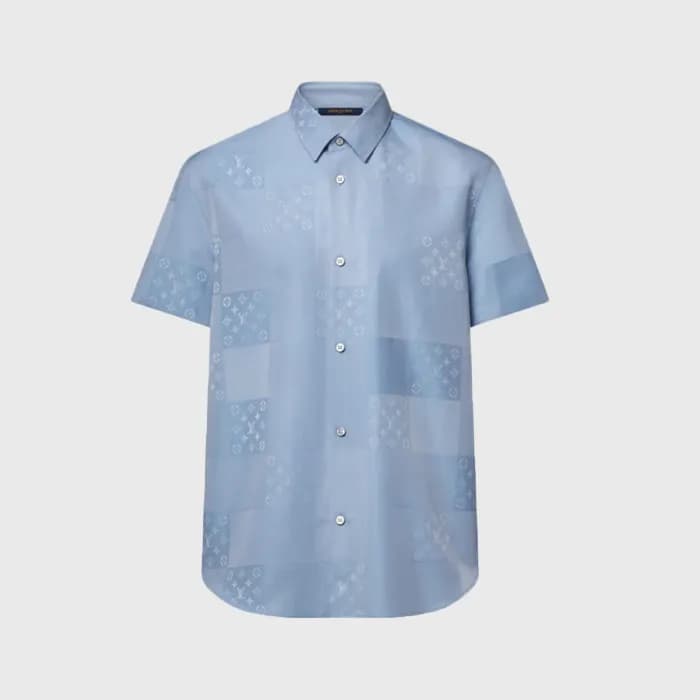 루이비통 남성 패치워크 자카드 반팔 셔츠 - Louis vuitton Mens Patchw… - 1