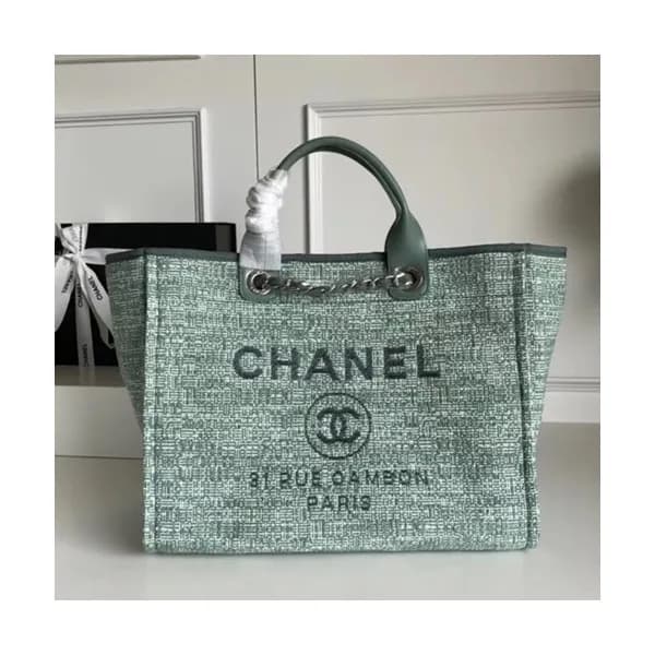 Chanel 2018 Canvas Deauville Tote Shoulder Bag,39C… - 1