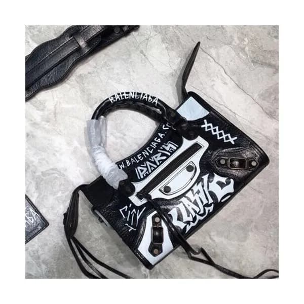 Balenciaga 2019 Graffiti Classic City Leather Smal… - 1