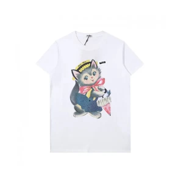 Miumiu 2020 Ladies Cotton Short Sleeved Tshirts - … - 1