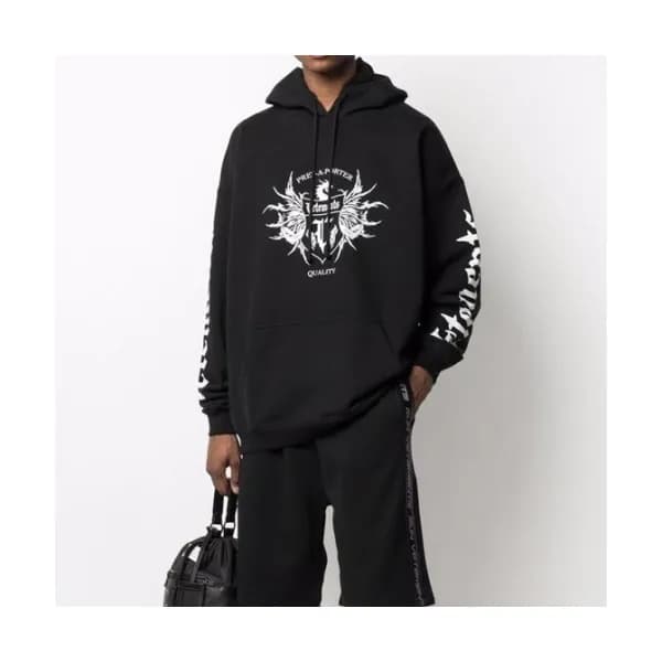 Vetements Mm/Wm Logo Oversize Cotton Hoodie Black… - 1