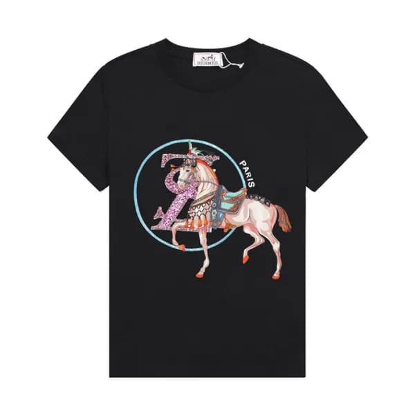 에르메스 남자 블랙 크루넥 반팔티 - Mens Black Tshirts - her0744x - 1
