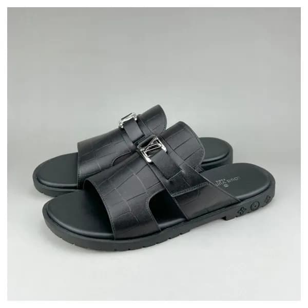 루이비통 남성 이니셜 블랙 슬리퍼 - Mens Black Slippers - lou0428… - 1