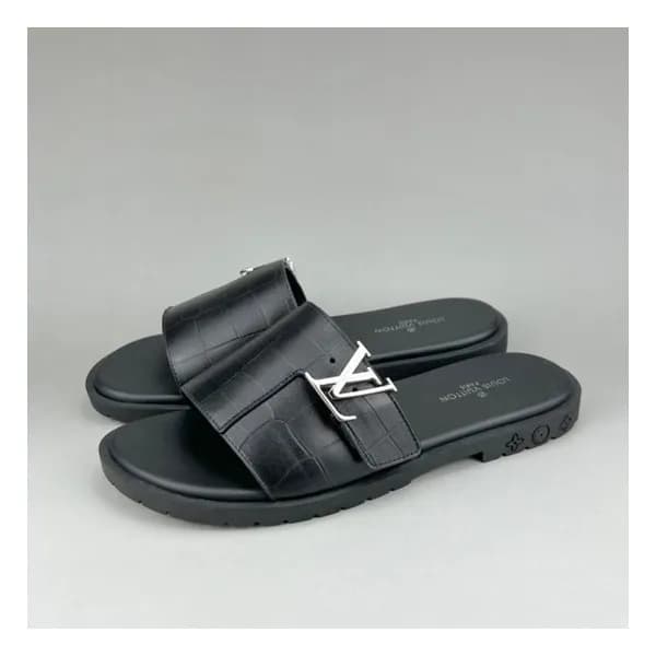 루이비통 남성 이니셜 블랙 슬리퍼 - Mens Black Slippers - lou0428… - 1