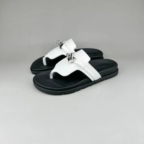 에르메스 남/녀 트렌디 화이트 슬리퍼 - Unisex White Slippers - her… - 1