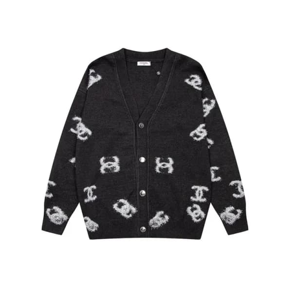 샤넬 남/녀 브이넥 그레이 가디건 - Chanel Unisex Gray Cardigan -… - 1