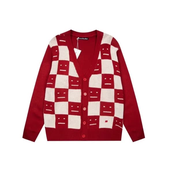 아크네 남/녀 레드 브이넥 가디건 - Acne Unisex Red Cardigan - ac… - 1