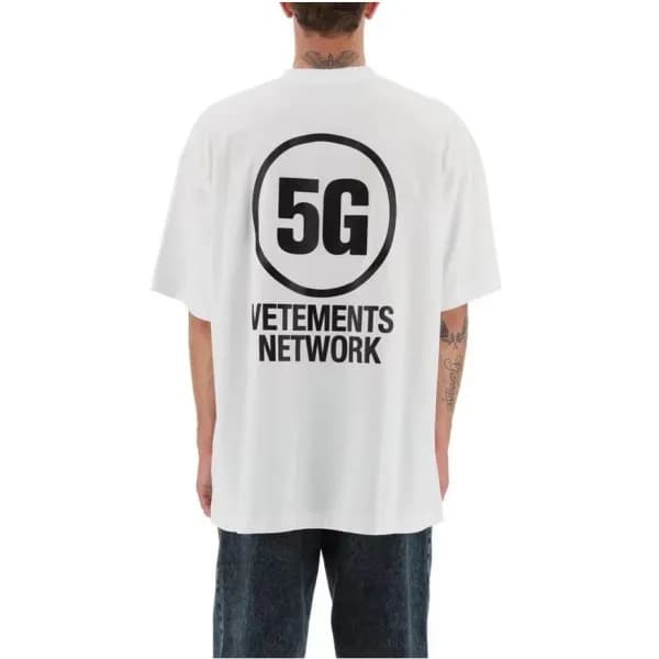 베트멍 남/녀 트렌디 화이트 반팔티 - Vetements Unisex White Tshir… - 1
