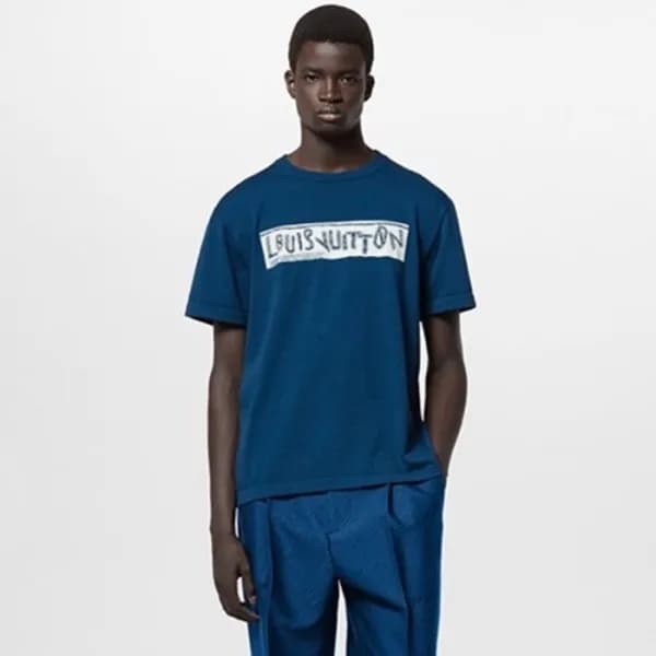 루이비통 남성 크루넥 블루 반팔티 - Louis vuitton Mens Blue Short… - 1
