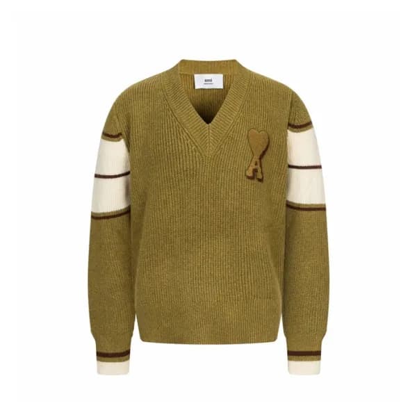 아미 남/녀 브이넥 니트웨어 - Ami Unisex V-neck Knitwear - amc… - 1