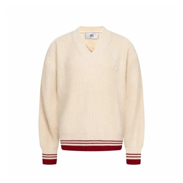 아미 남/녀 브이넥 니트웨어 - Ami Unisex V-neck Knitwear - amc… - 1