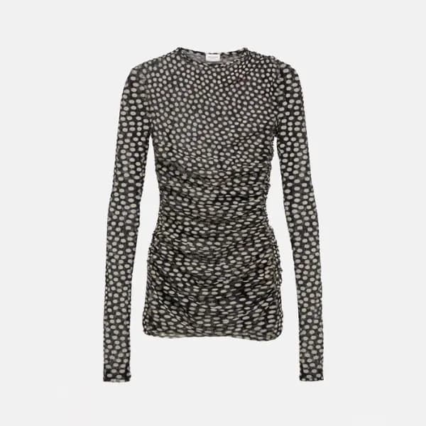 입생로랑 여성 도트 러플 튤 미니 드레스 - Saint Laurent Womens Ruch… - 1