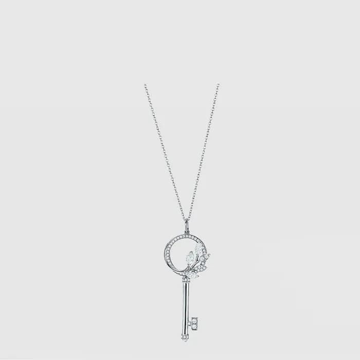 티파니 여성 플래티넘 큐빅 넝쿨 링 키 펜던트 네크리스 - Tiffany Womens Platinum Cubic Vine Ring Key Pendant Necklace - acc9219x - 1