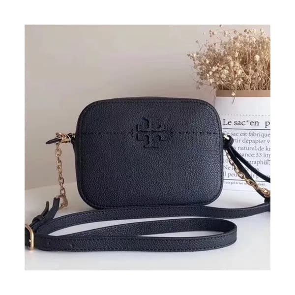 Tory Burch Leather Black Mcgraw Tassel Camera Shou… - 1
