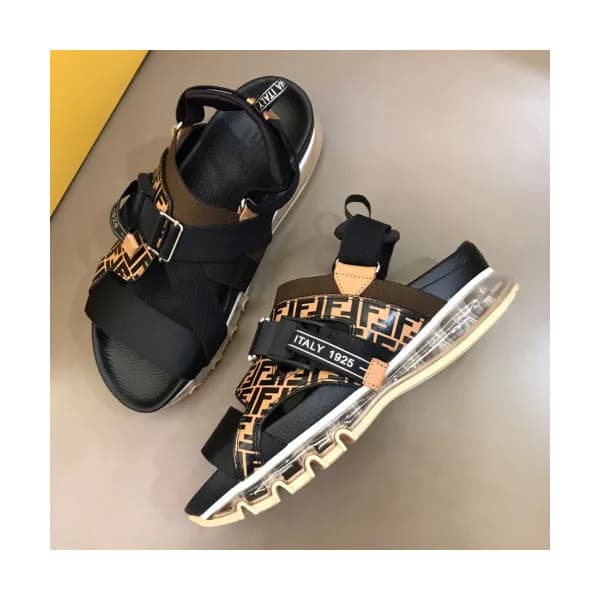 Fendi 2019 Mens Initial Logo Velcro Leather Sandal… - 1