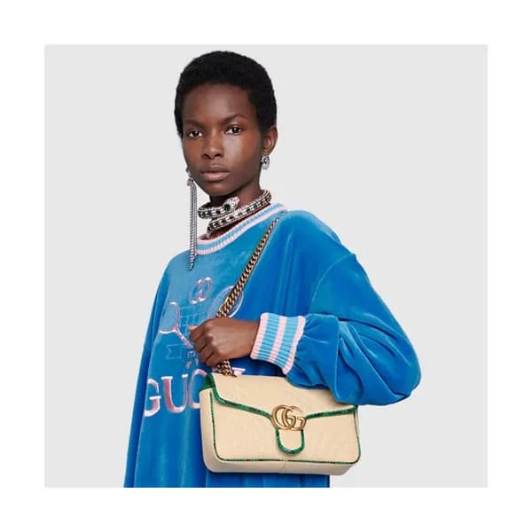 Gucci GG Marmont Matlase Raffia Women Shoulder Bag… - 1