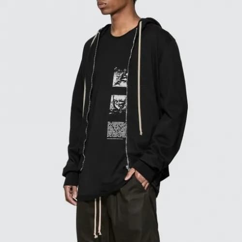 Rick Owens Mens Logo Cotton Zip-up Hooded - 릭오웬스 남… - 1
