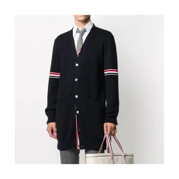 Thom Browne Mm/Wm Strap V-neck Cardigan Navy - 톰브… - 1