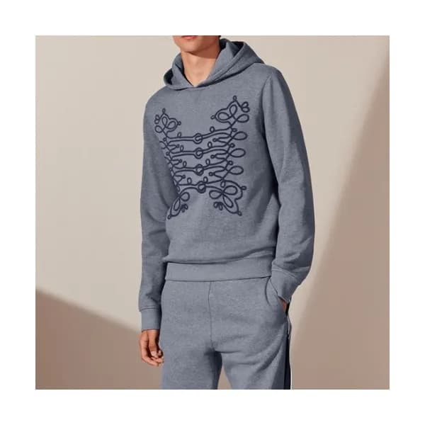 Hermes Mens Logo Casual Cotton Hoodie Gray - 에르메스 … - 1