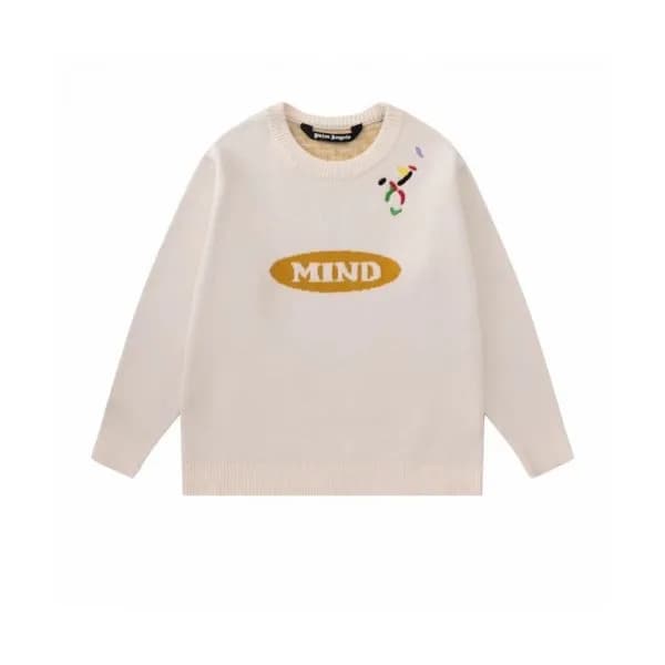 Palm Angels Mens Logo Crew-neck Sweaters White - … - 1