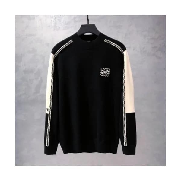 Loewe Mens Logo Crew-neck Sweaters Black - 로에베 202… - 1