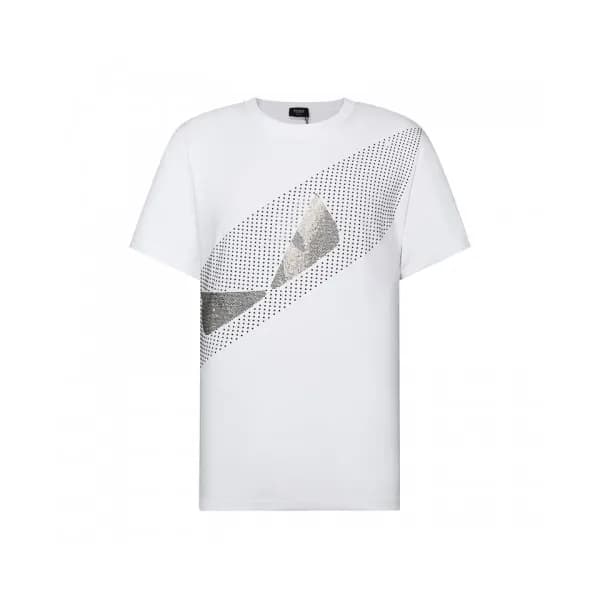 Fendi Mens Logo Casual Short Sleeved Tshirts Whit… - 1