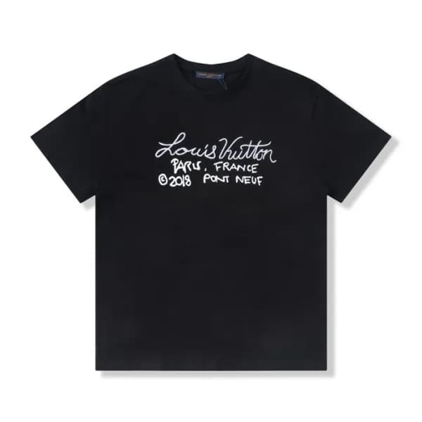 루이비통 남/녀 블랙 크루넥 반팔티 - Unisex Black Tshirts - lou04… - 1